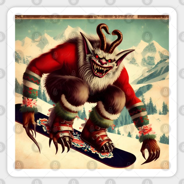 Vintage Christmas Krampus Snowboarding Sticker by E